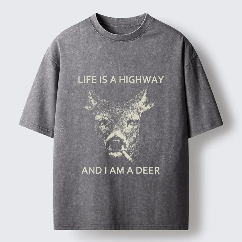 Tokyo-Tiger Life Is Highway Deer Washed T-Shirt