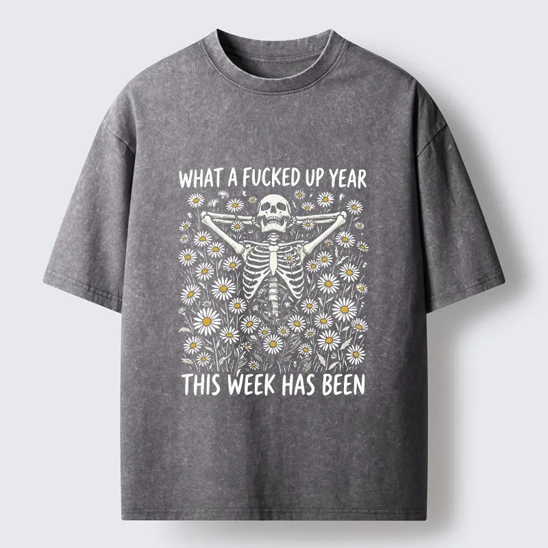Tokyo-Tiger Bad Week Skeleton Quote Washed T-Shirt