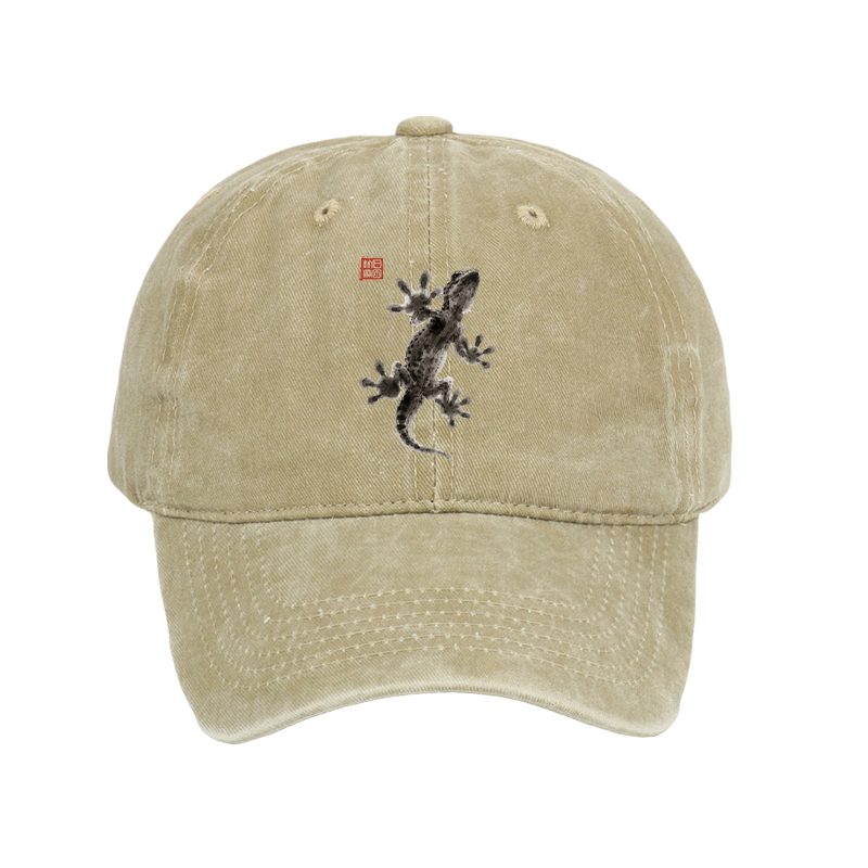 Tokyo-Tiger Minimal Asian Ink Brush Gecko Vibe Washed Cap