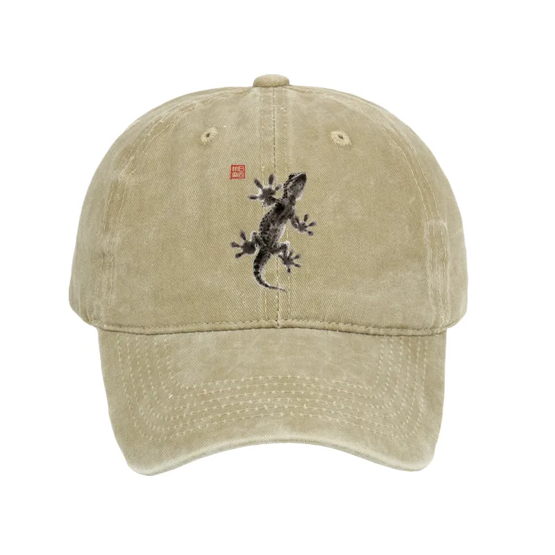 Tokyo-Tiger Minimal Asian Ink Brush Gecko Vibe Washed Cap