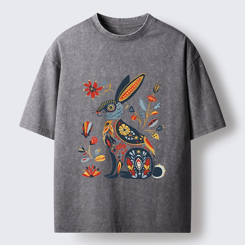 Tokyo-Tiger Folk Hare Bloom Washed T-Shirt