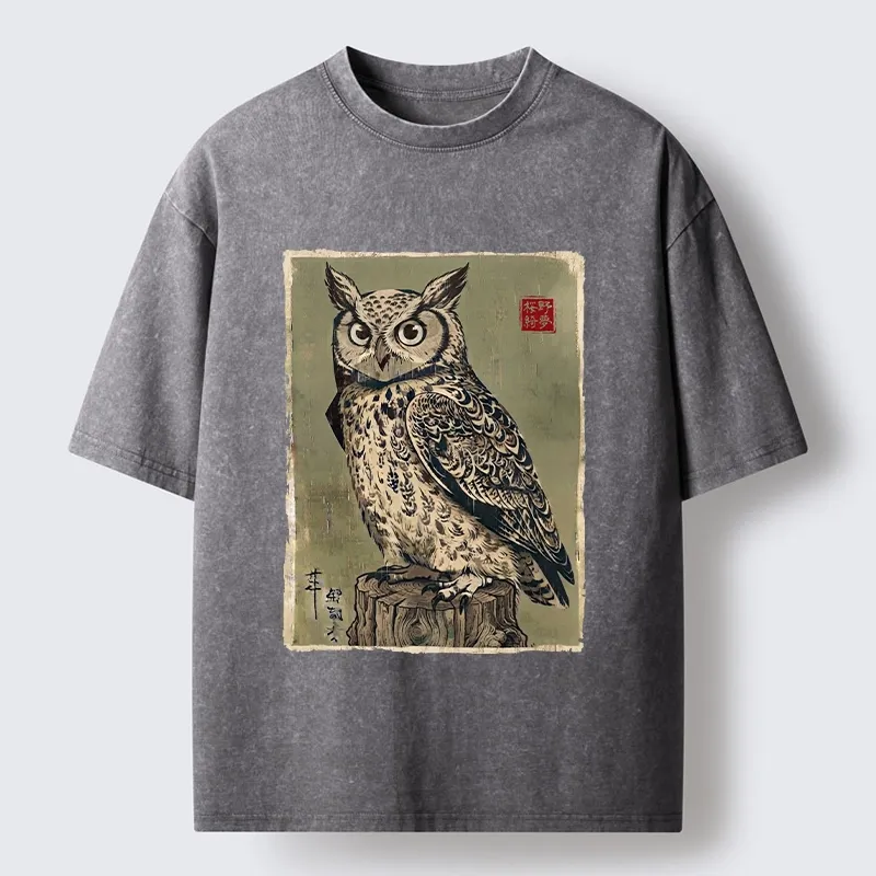 Tokyo-Tiger Wise Forest Owl Washed T-Shirt