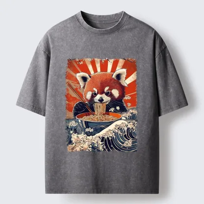 Tokyo-Tiger Red Panda Noodle Fun Washed T-Shirt