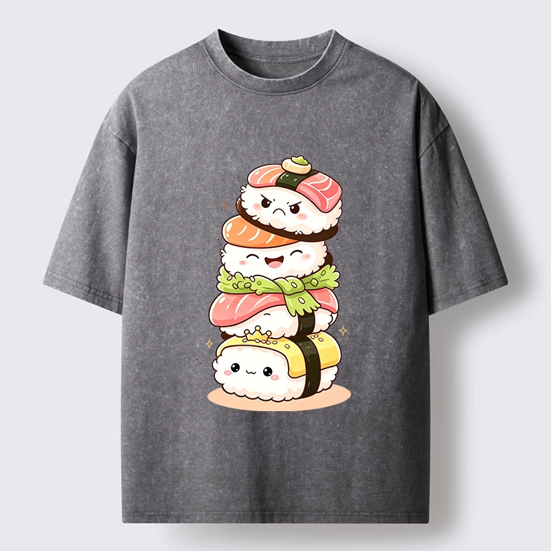 Tokyo-Tiger Cute Sushi Stack Squad Washed T-Shirt