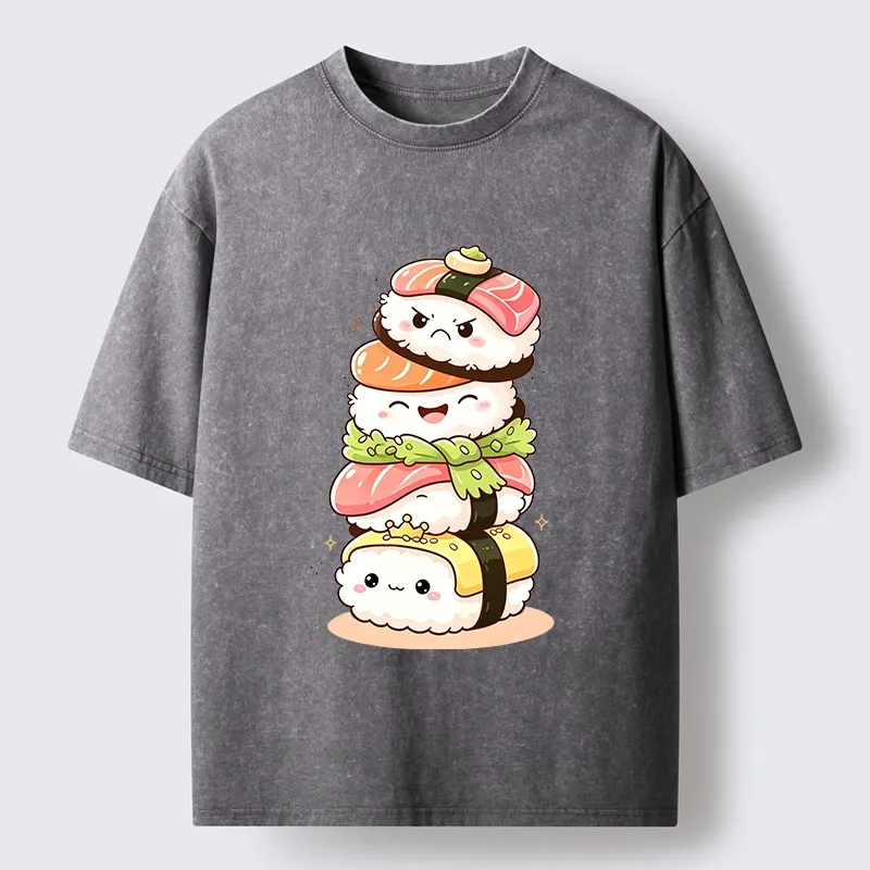 Tokyo-Tiger Cute Sushi Stack Squad Washed T-Shirt