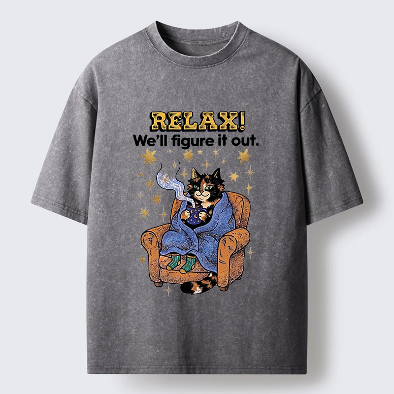 Tokyo-Tiger Chill Cat Relax Mode Washed T-Shirt