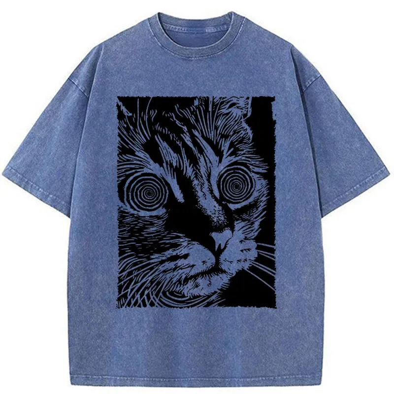 Tokyo-Tiger Psychedelic Horror Cat Washed T-Shirt