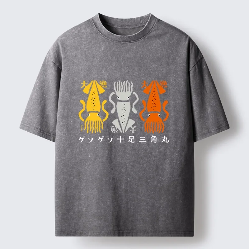 Tokyo‑Tiger Meme Squid Party Time Washed T‑-Shirt