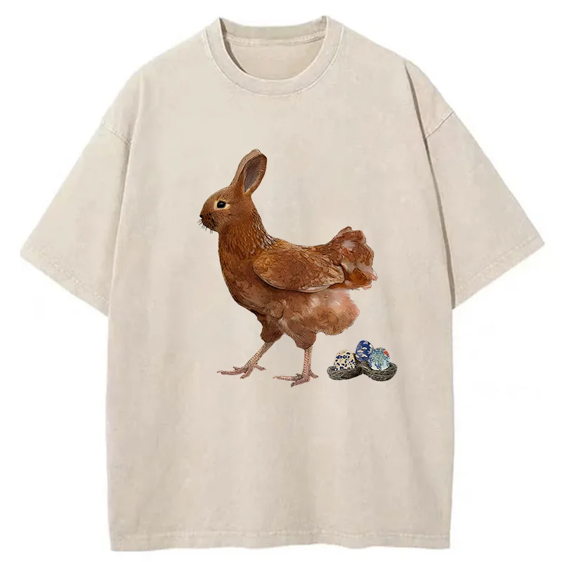Tokyo-Tiger Easter Bunny Laying Eggs Washed T-Shirt