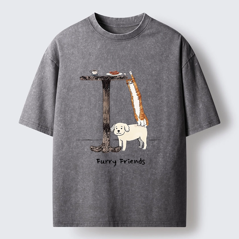 Tokyo-Tiger Dog Cat Snack Mission Art Washed T-Shirt