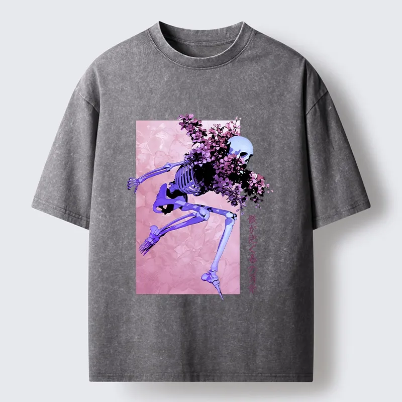 Tokyo-Tiger Dark Floral Bones Washed T-Shirt