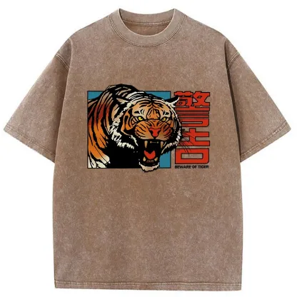 Tokyo-Tiger Beware Of Tiger Washed T-Shirt