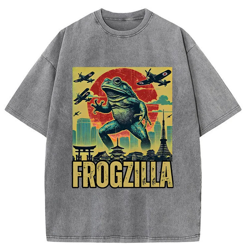 Tokyo-Tiger Japanese Frogzilla Funny Washed T-Shirt