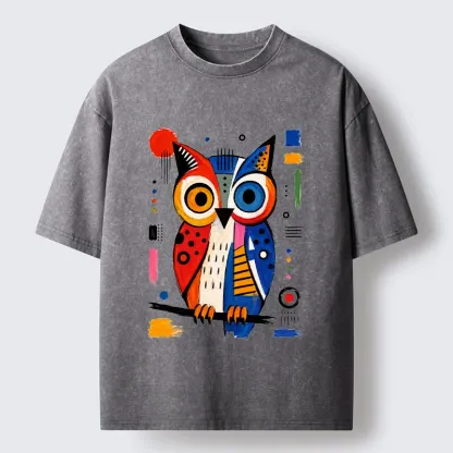 Tokyo‑Tiger Abstract Owl Art Washed T‑Shirt