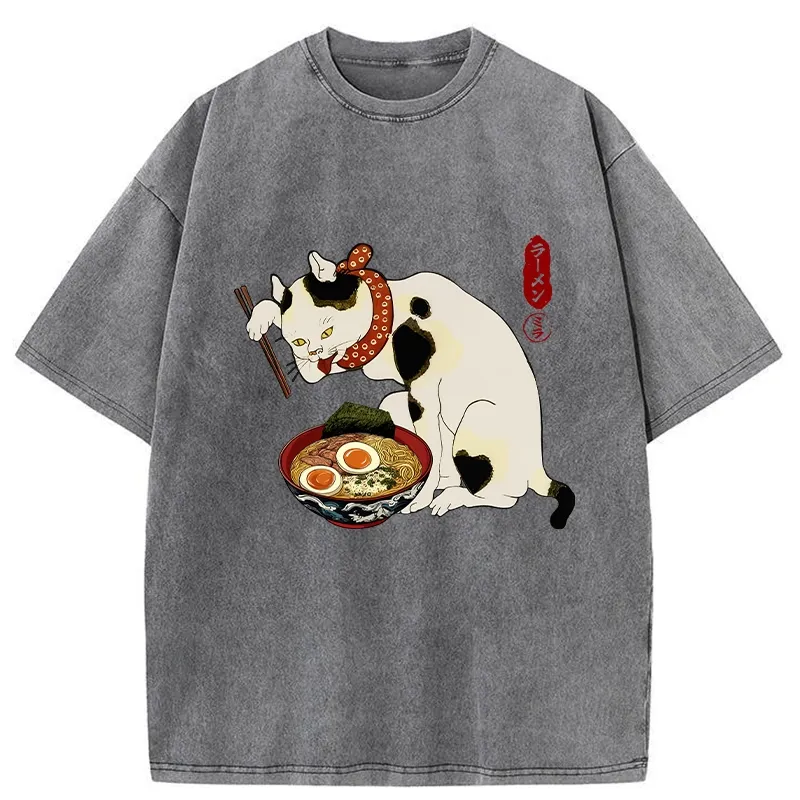 Tokyo-Tiger The Cat Obsessed With Ramen Washed T-Shirt