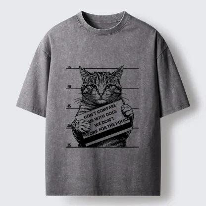 Tokyo-Tiger Funny Cat Vs Dog Joke Washed T-Shirt