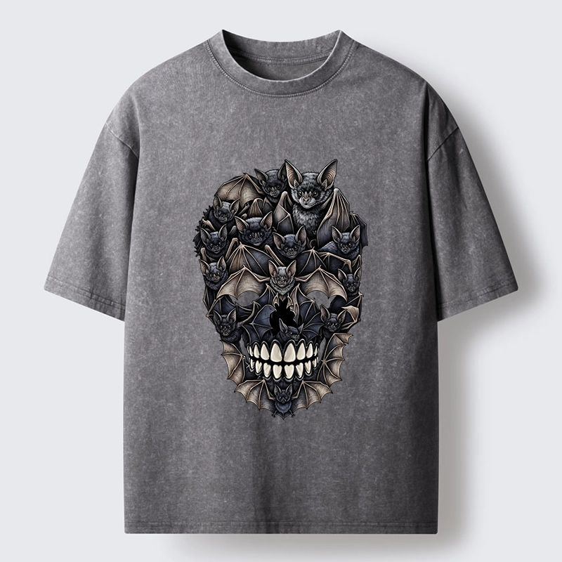 Tokyo‑Tiger Dark Bat Skull Art Washed T‑Shirt