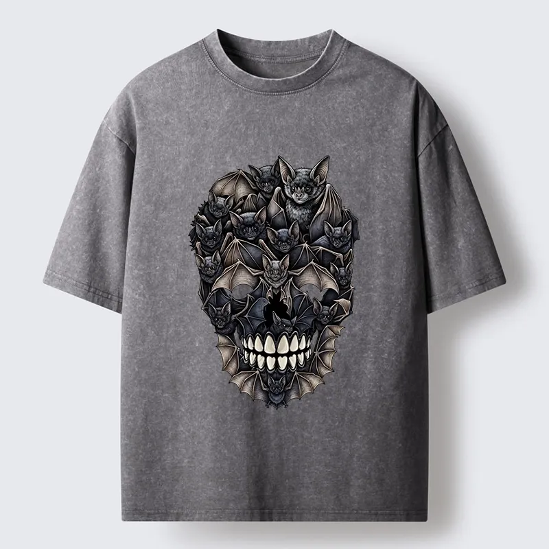 Tokyo‑Tiger Dark Bat Skull Art Washed T‑Shirt