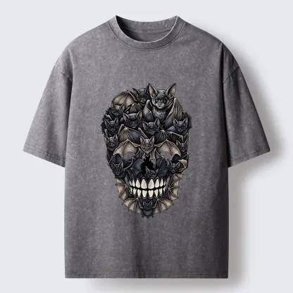 Tokyo‑Tiger Dark Bat Skull Art Washed T‑Shirt