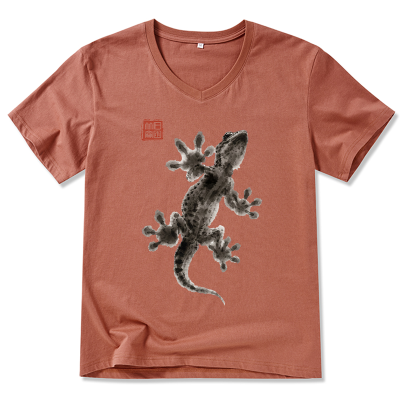 Tokyo-Tiger Minimal Asian Ink Brush Gecko Vibe V-Neck Classic T-Shirt