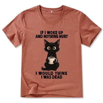 Tokyo-Tiger Funny Cute Black Cat And Coffee Meme V-Neck Classic T-Shirt