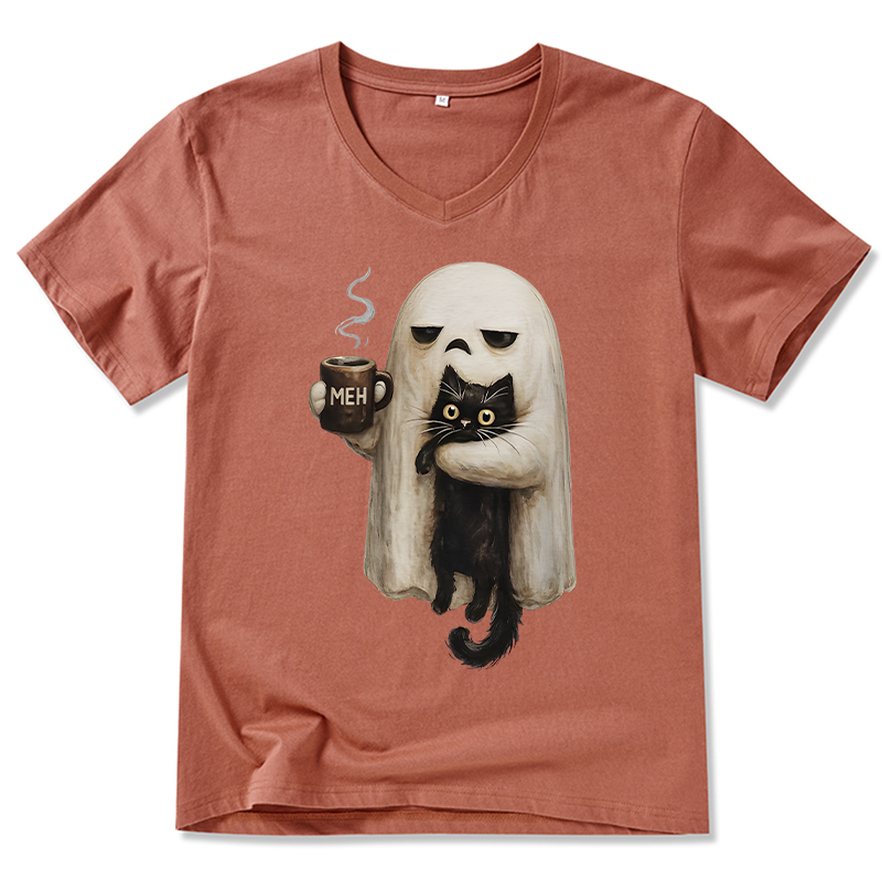 Tokyo-Tiger Ghost Cat Coffee Mood V-Neck Classic T-Shirt