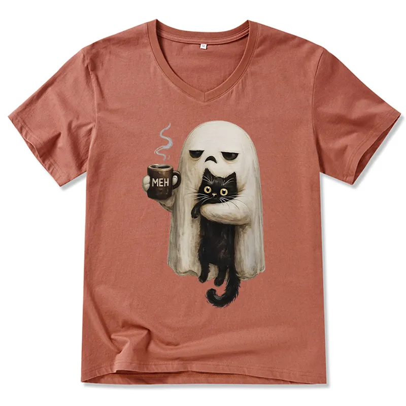 Tokyo-Tiger Ghost Cat Coffee Mood V-Neck Classic T-Shirt