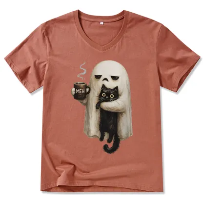 Tokyo-Tiger Ghost Cat Coffee Mood V-Neck Classic T-Shirt