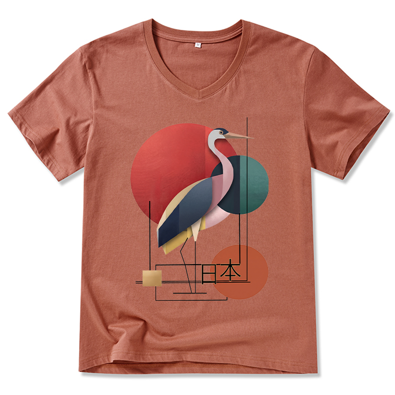 Tokyo-Tiger Geometric Crane Art V-Neck Classic T-Shirt