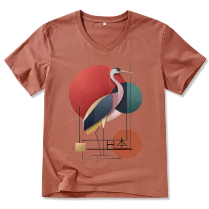 Tokyo-Tiger Geometric Crane Art V-Neck Classic T-Shirt