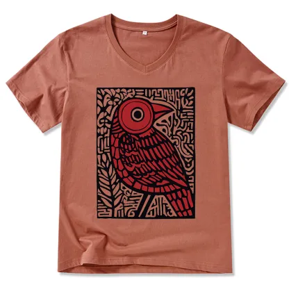 Tokyo-Tiger Retro Woodblock Bird V-Neck Classic T-Shirt
