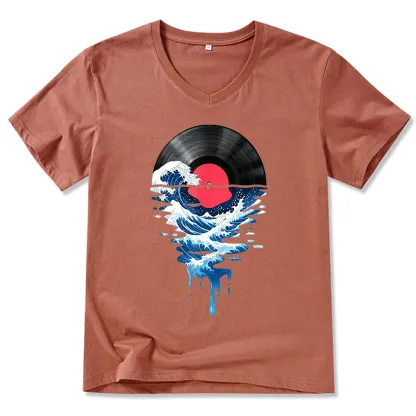 Tokyo-Tiger Vinyl Records And Waves V-Neck Classic T-Shirt