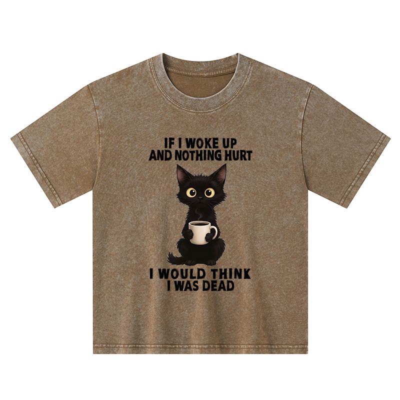 Tokyo-Tiger Funny Cute Black Cat And Coffee Meme Kids Washed T-Shirt