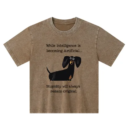Tokyo-Tiger Dachshund Real Humor Funny Meme Kids Washed T-Shirt
