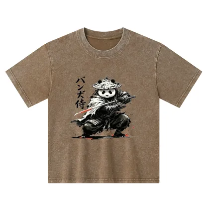 Tokyo-Tiger Panda Samurai Warrior Kids Washed T-Shirt