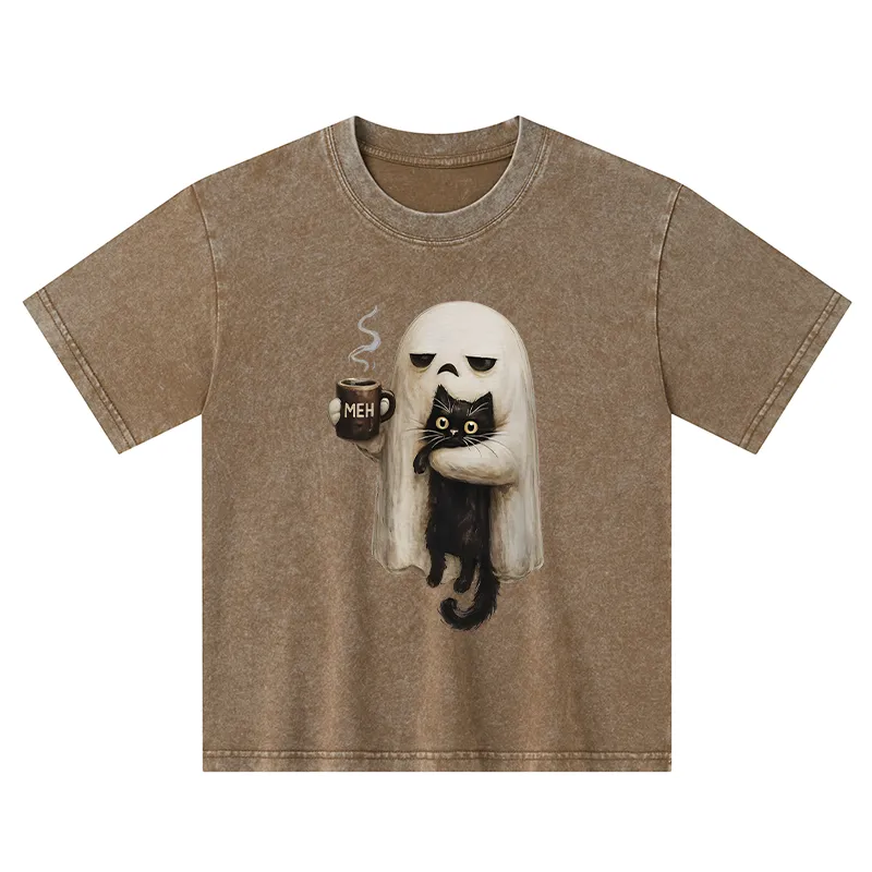 Tokyo-Tiger Ghost Cat Coffee Mood Kids Washed T-Shirt Sale