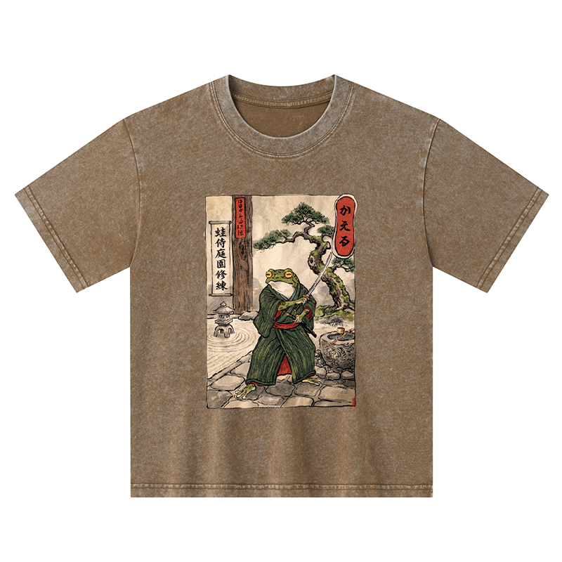 Tokyo-Tiger Samurai Frog Training Kids Washed T-Shirt