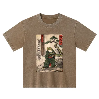 Tokyo-Tiger Samurai Frog Training Kids Washed T-Shirt