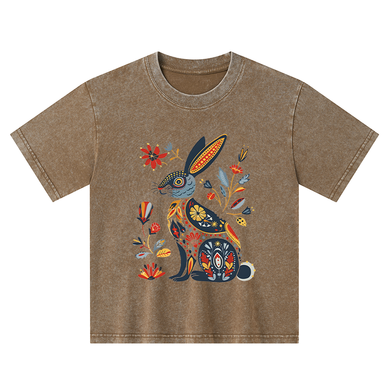 Tokyo-Tiger Folk Hare Bloom Kids Washed T-Shirt