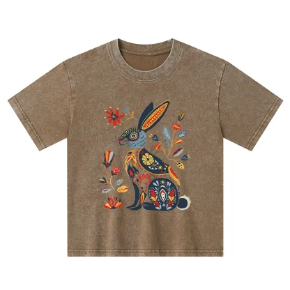Tokyo-Tiger Folk Hare Bloom Kids Washed T-Shirt