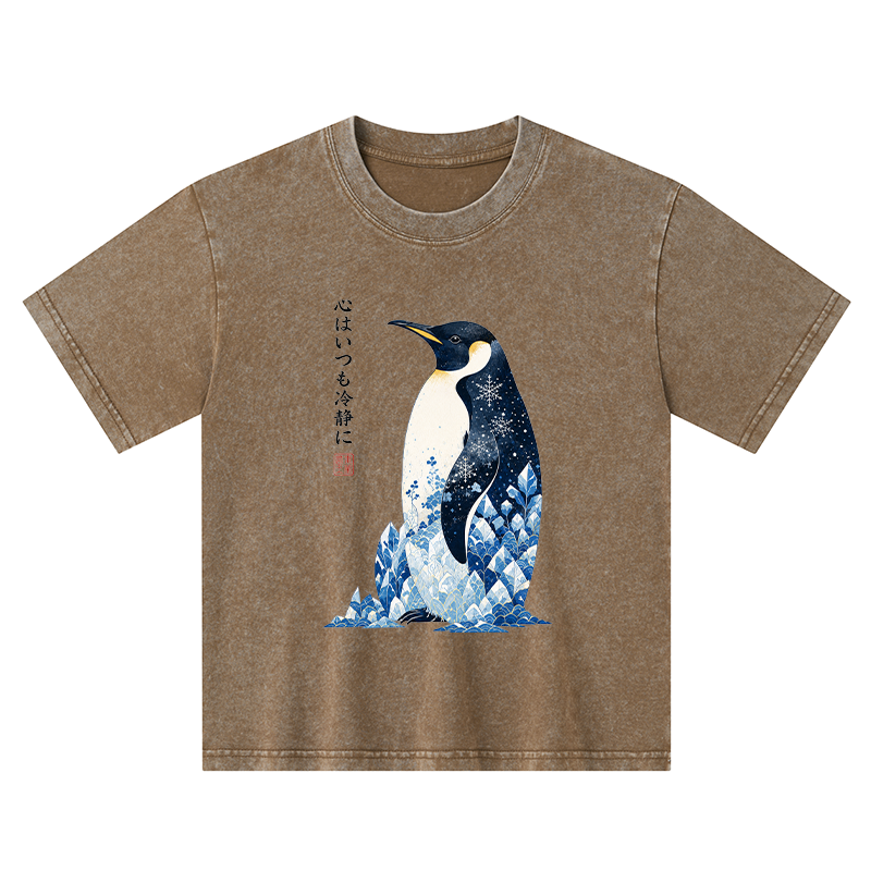 Tokyo-Tiger Keep Calm Penguin Kids Washed T-Shirt