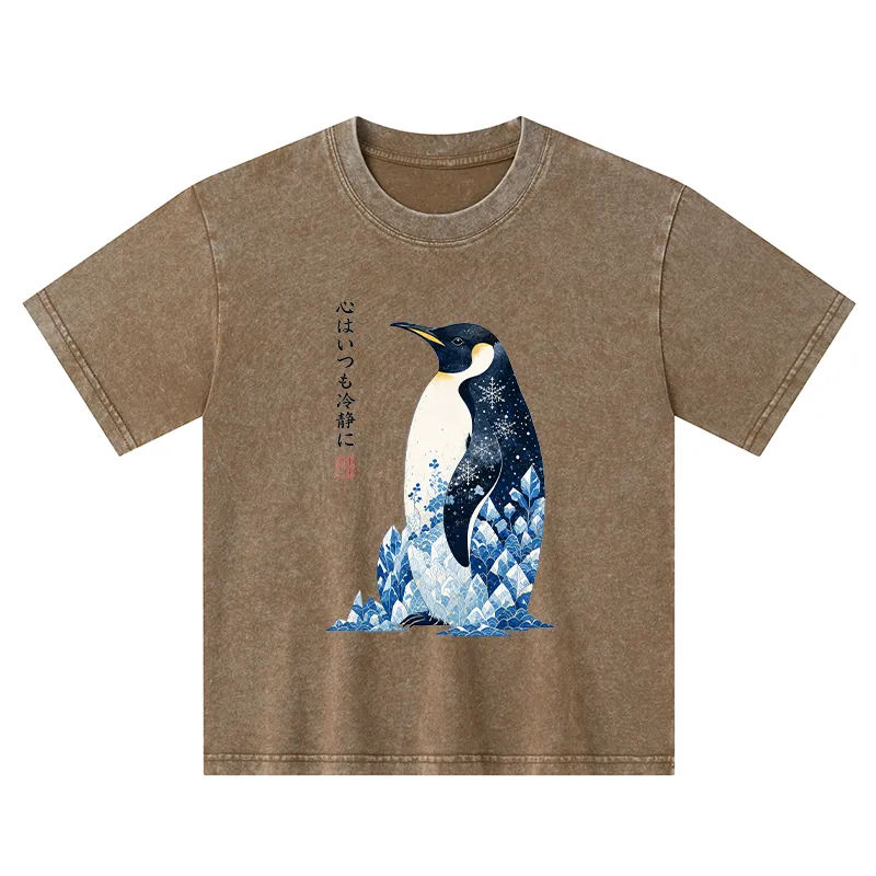 Tokyo-Tiger Keep Calm Penguin Kids Washed T-Shirt