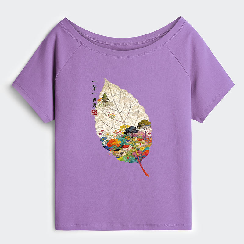Tokyo-Tiger One Leaf Holds A Tiny Colorful World Off Shoulder T-Shirt