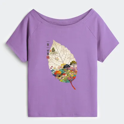 Tokyo-Tiger One Leaf Holds A Tiny Colorful World Off Shoulder T-Shirt