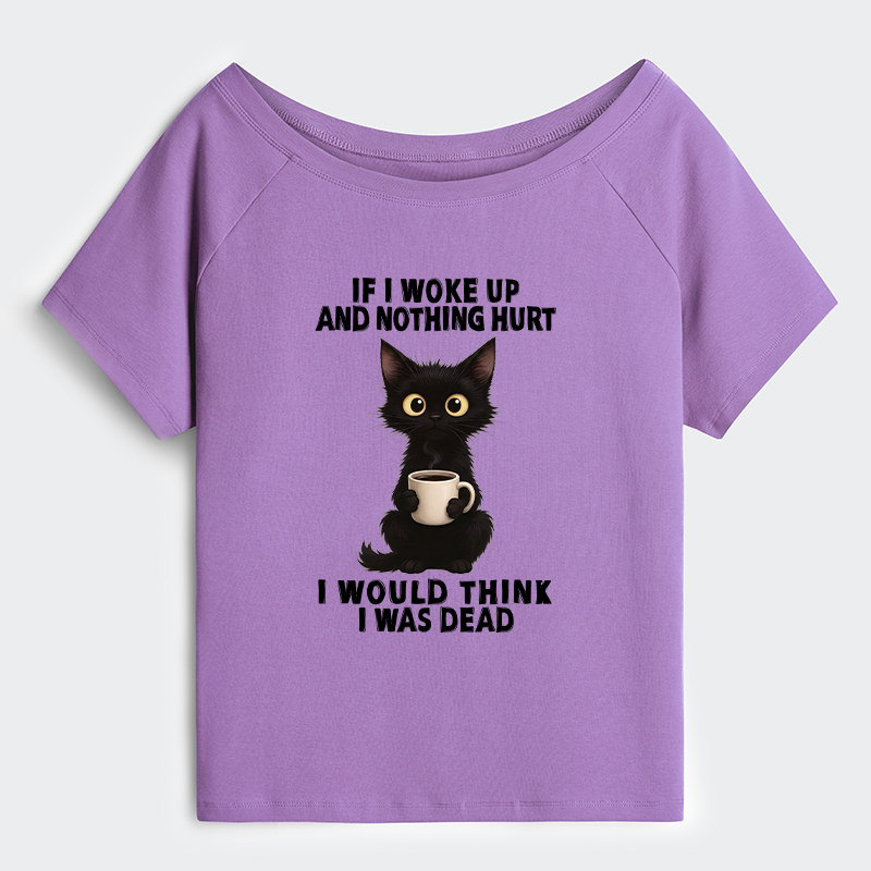 Tokyo-Tiger Funny Cute Black Cat And Coffee Meme Off Shoulder T-Shirt