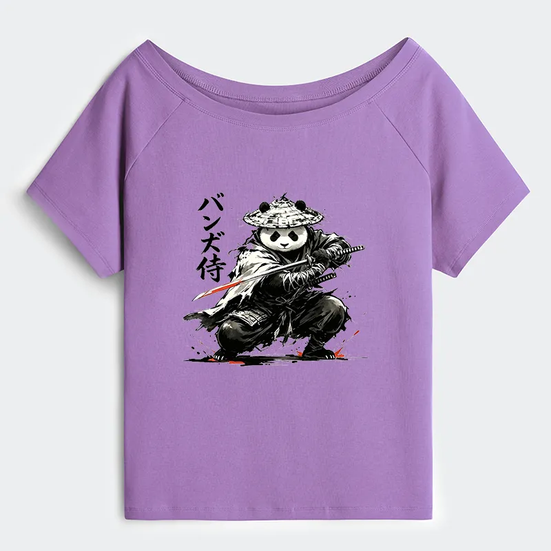 Tokyo-Tiger Panda Samurai Warrior Off Shoulder T-Shirt