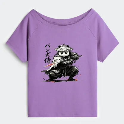 Tokyo-Tiger Panda Samurai Warrior Off Shoulder T-Shirt