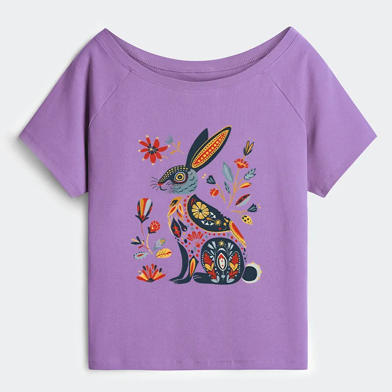 Tokyo-Tiger Folk Hare Bloom Off Shoulder T-Shirt
