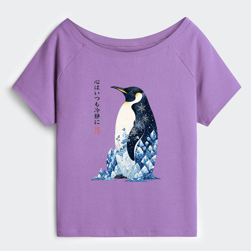 Tokyo-Tiger Keep Calm Penguin Off Shoulder T-Shirt