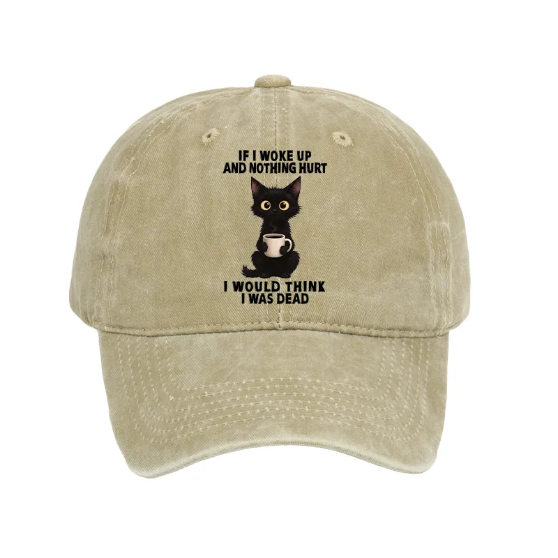 Tokyo-Tiger Funny Cute Black Cat And Coffee Meme Washed Cap Sale